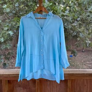 Symple NYC Women's 100% Linen Turquoise Tunic Top Size M
